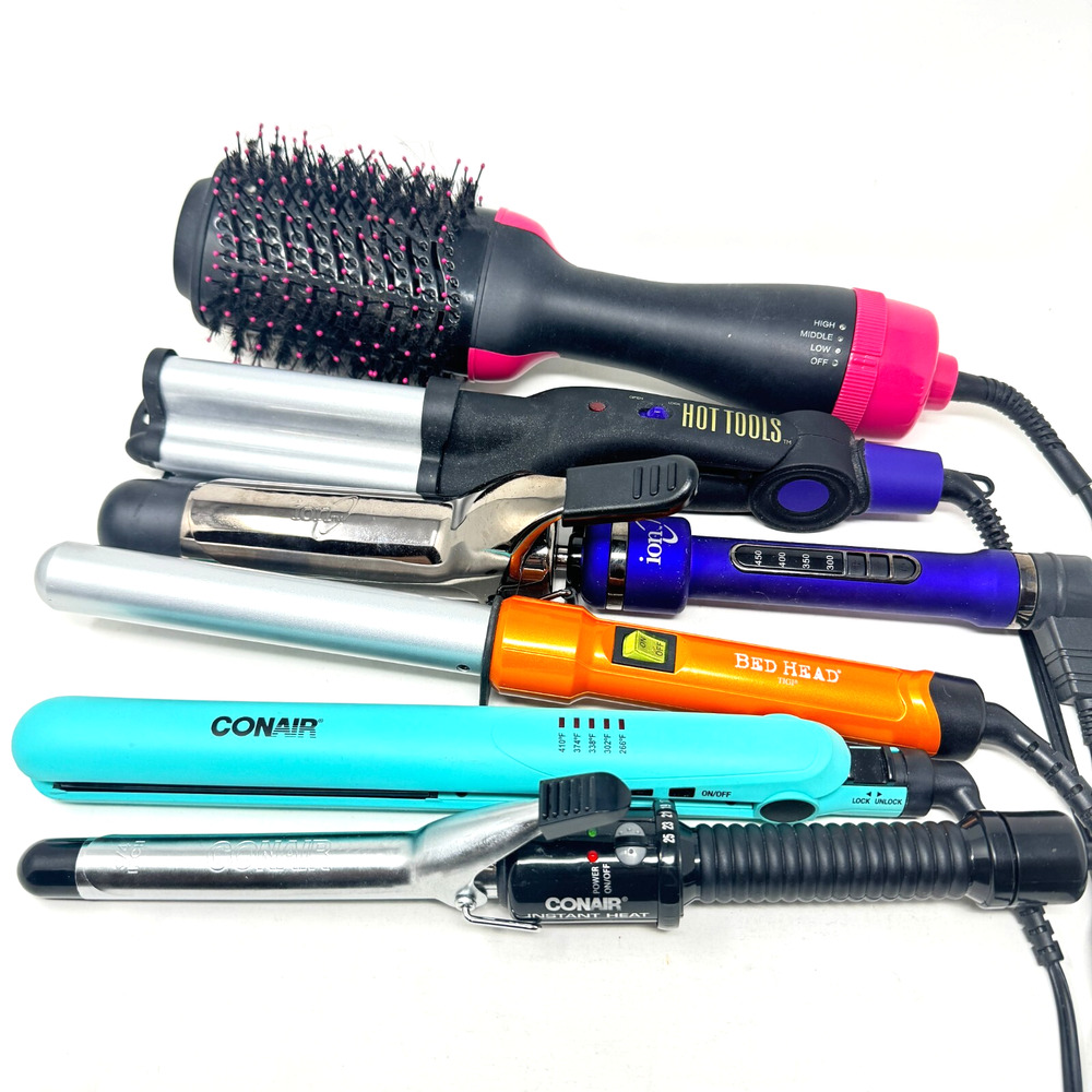 Lot of 6 Hair Styling Tools Curling Iron Brush Flatiron Waver Curling Wand